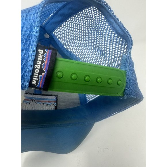 PATAGONIA Classic FITZ ROY LOGO Strap Back TRUCKER HAT Electric Blue Flawed - Picture 11 of 11